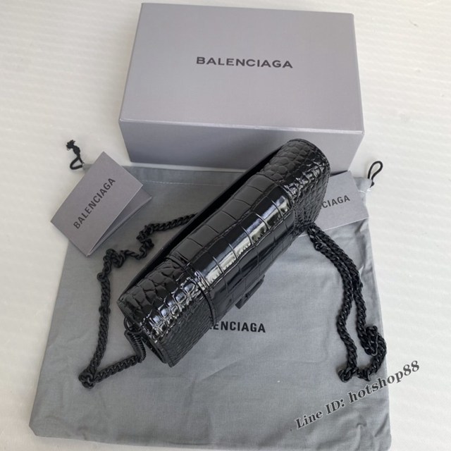 Balenciaga專櫃爆款鱷魚紋黑扣Hourglass mini鏈帶包 巴黎世家鏈條沙漏包 fyj1475